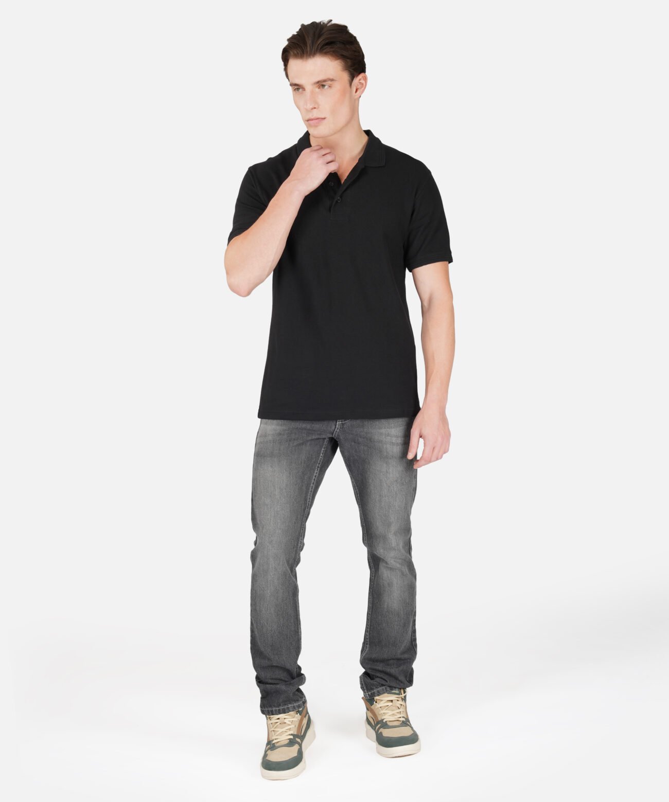 BLACK POLO COTTON T-SHIRT - Image 6